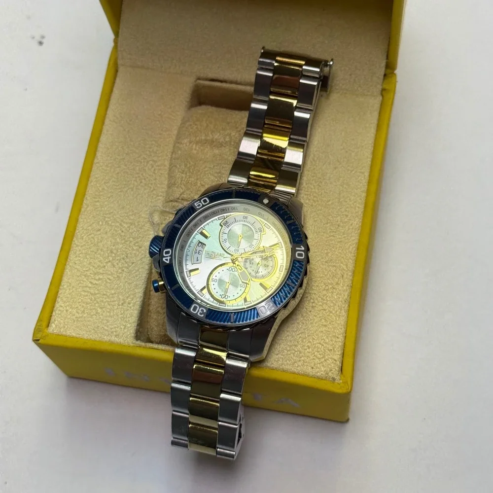 Invicta Pro Diver Quartz 45mm Chronograph Watch Silver Gold Chronograph 23994